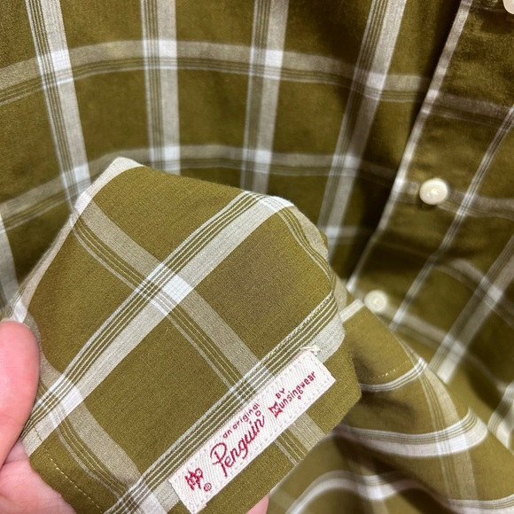 Mens Original Penguin by Munsingware olive and white check button down, Size XL - Picture 3 of 8